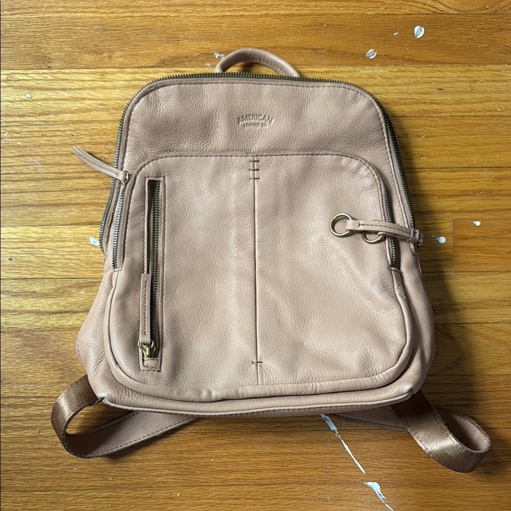 Tan Structured Backpack With Vertical Zippers - image 1